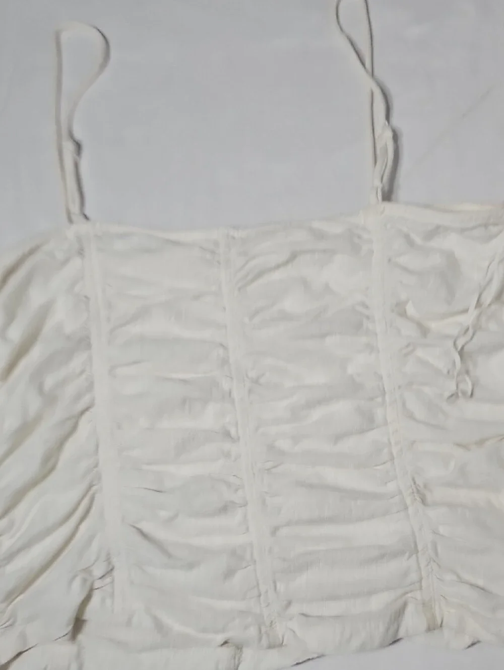 Free People White Ruched Spaghetti-Strap Camisole